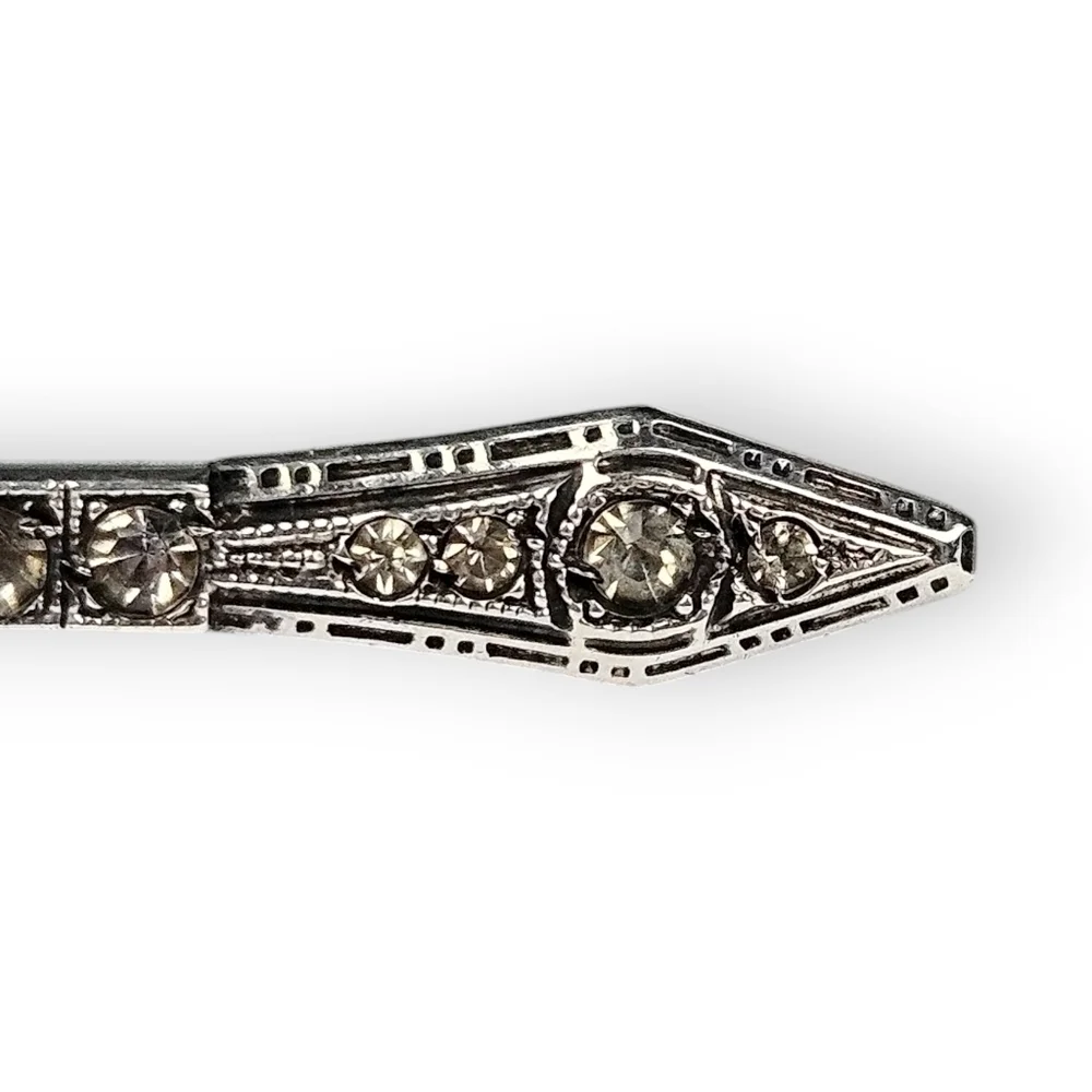 Antique Art Deco Sterling Brooch Yellow Rhinestone Goldstein Co 925 Silver Vtg